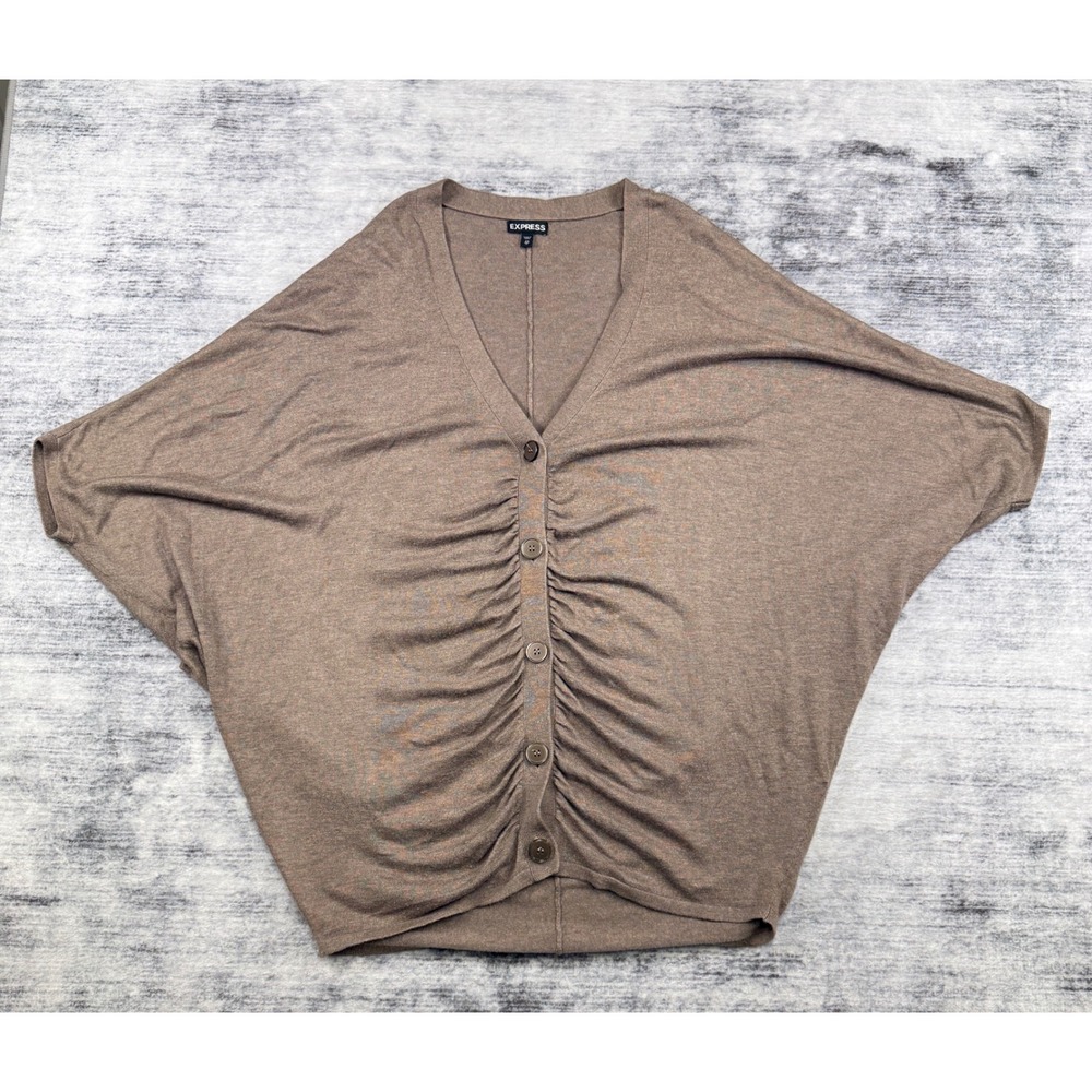 Express Womens XS Taupe Brown Cashmere Blend Ruched Dolman Cardigan Sweater